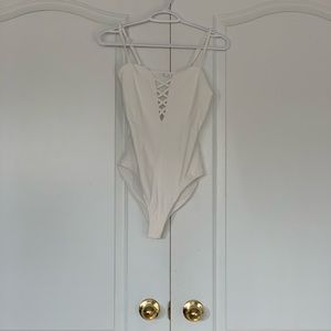 White deep neck bodysuit